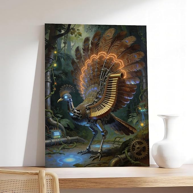 Framed Mechanical Fantasy Wall Art for Living Room TV Wall Vintage Steampunk Aesthetic Home Decor 20x30inch(50x75cm)