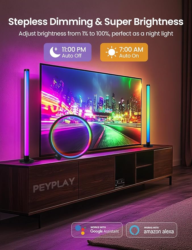 Smart LED Table Lamp + Light Bars Kit, RGB+IC Ambient Lighting with Music Sync, DIY Mode, Stepless Dimming, App & Voice Control (2.4GHz WiFi), Works with Alexa & Google, for Bedroom, Gaming