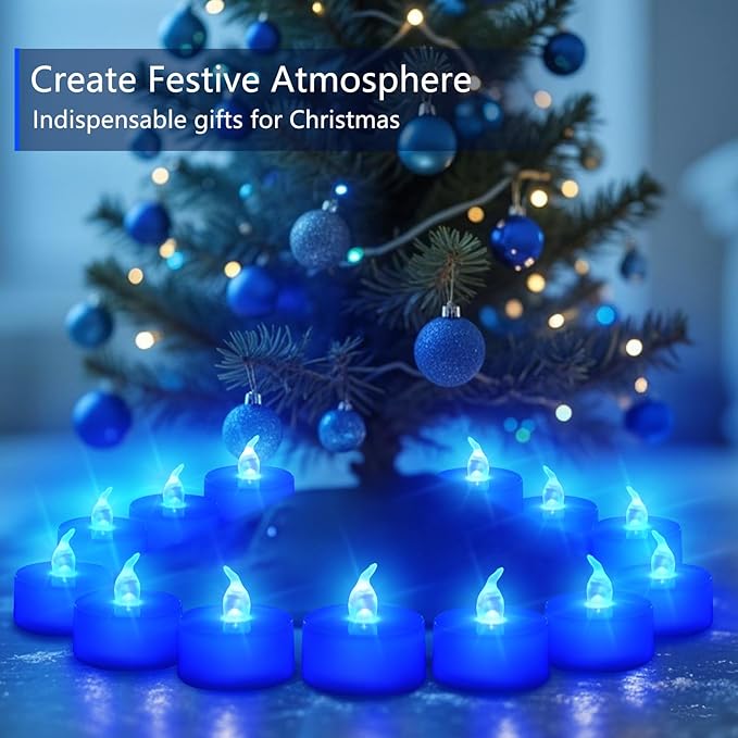 Tea Lights Battery Operated Candles LED Tea Lights Flameless Candles 200+ Hours Flickering Fake Tealights for Sweetest Day Wedding Home Decorations Party (Blue Base, 12 Pack)