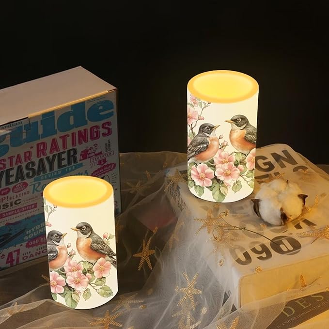 Robin Bird Flameless Candles 2 Pack 6 x 3 inch Battery Operated Candles with Multicolor Timer Remote Control LED Fake Candles for Warm Light Dinner Table Home Decor