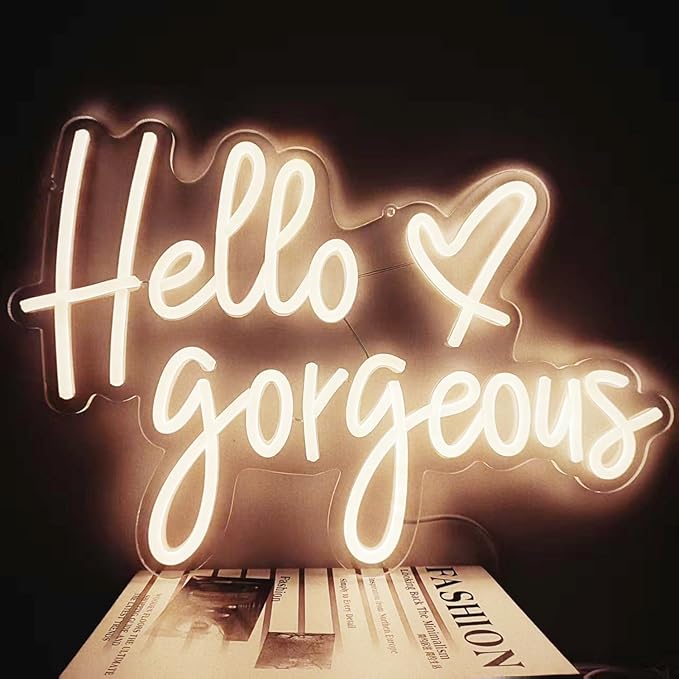 Hello Gorgeous Neon Sign,LED Neon Hello Sign Decorative Art Lamp with Dimmable Switch Suitable for Home Wedding Birthday Backdrop Party,17x10In,Usb Powered(Warmwhite Hello Gorgeous)