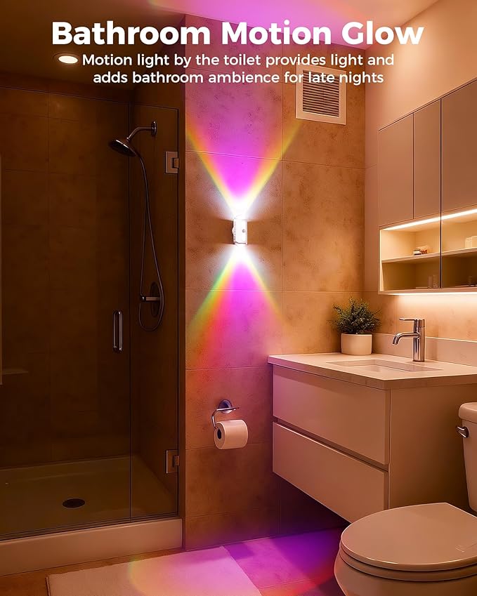 Motion Sensor Wall Light, Rechargeable Peel and Stick on Sconce Set of 2, Wireless No Drill RGB Wall Lamps, Magnetic Battery Operated Indoor Lighting for Hallway, Stairs, Bedroom, Bathroom, Bar Decor