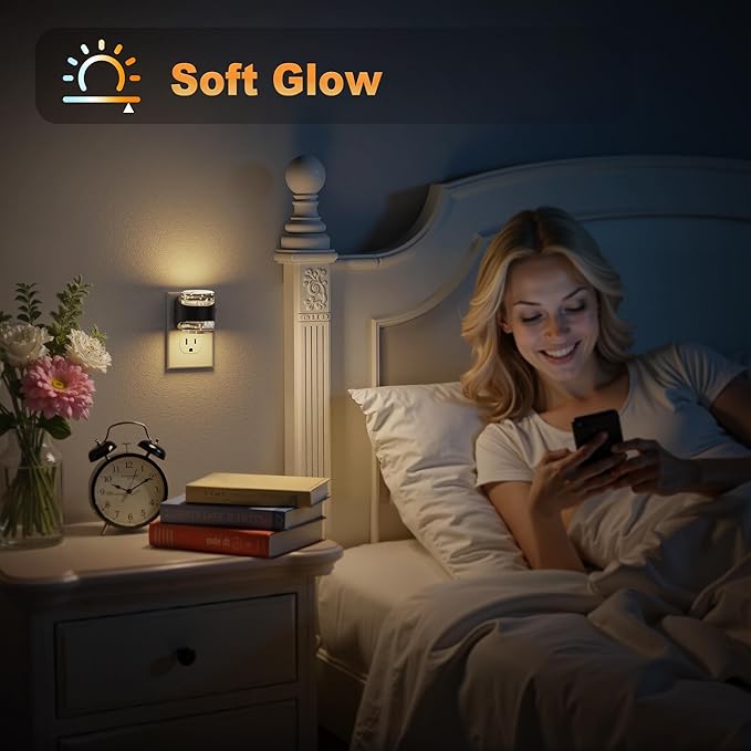 JandCase LED Night Light, Bubble Night Lights Plug into Wall, [2 Pack] Night Light Warm White 3000K & 5 Brightness Levels, Dimmable Nightlight with Dusk to Dawn Sensor for Bathroom Hallway Bedroom
