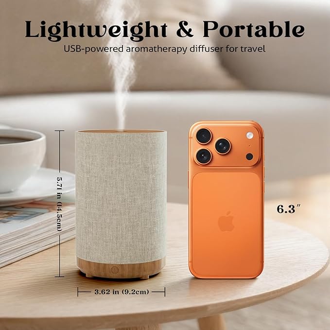 Essential Oil Diffuser with Fabric Cover, Small Portable Aroma Diffuser for Home 120ml, Ultrasonic Aromatherapy Oil Diffuser with 7 Colors LED, Auto Shut-Off Function, Mini Humidifier for Bedroom