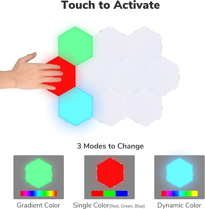Yescom 40 Pack Touch Sensitive Hexagon Lights Kit RGB Hexa LED Panels Magnetic Lamp Wall Mount DIY Gaming Room Bedroom Bar TV Party Decoration