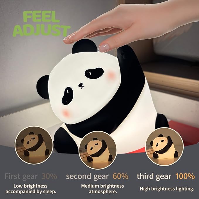 Cute Panda Silicone Night Light, 3-Level Dimmable Soft Light, Timed, Rechargeable, Bedside Touch Lamp, Creates a Cozy Ambiance, Ideal Decoration and Gift for Kids, Boy, Girl, and Friend