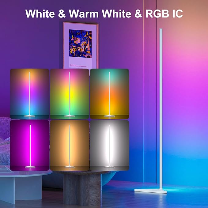 MIHEAL Corner Floor Lamp, 2 Pack LED Corner Lamp with APP and Remote Control, 16 Million DIY Colors & Warm White, Music Sync, Timing Function, Color Changing Ambient Lights for Living Room, Bedroom