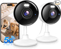 2K Cameras for Home Security, 5G & 2.4G WiFi Security Camera Indoor Outdoor for Baby Pet Dog Cat Nanny, 2-Way Audio, Color Night Vision, Siren, 24/7 Local Recording, IP65, Work with Alexa, K07-2P