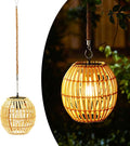 Livinlarge Hanging Solar Lantern Outdoor Waterproof, Large Solar Rattan Lantern Outdoor with Twine Handle, Bright Outdoors Hanging Lights with Edison Bulb for Garden Patio Yard Decoration