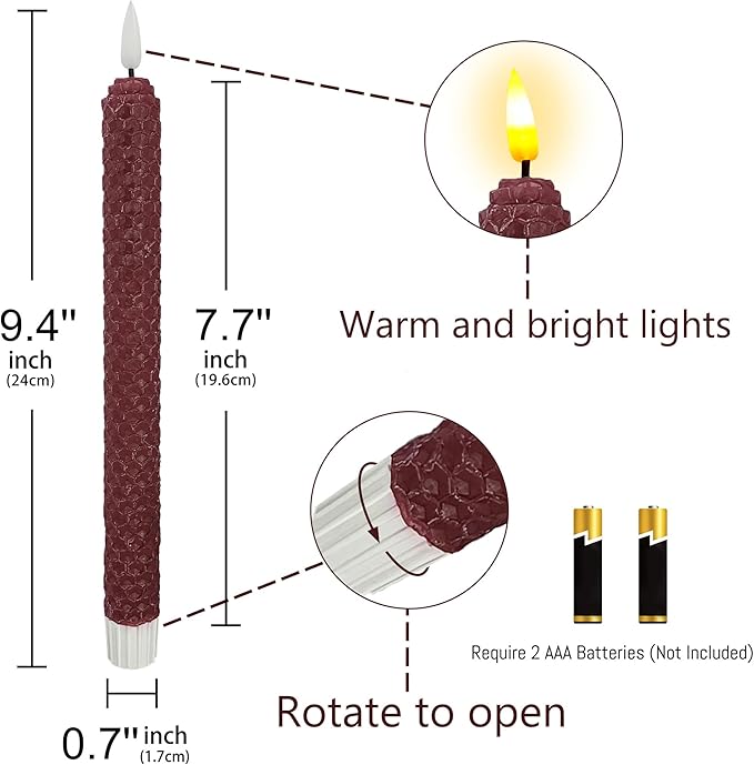 Flameless Candles Remote Candlesticks-10inches Timer Flickering Battery Operated Candles Honeycomb LED Taper Candles Lights for Home Wedding Party Windows Decorations,4pcs,RG