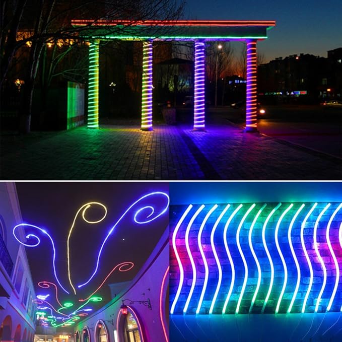 50ft 2-Wire Waterproof LED Rope Light Kit,110V-120V PVC 30 LED/M Tube Lights Strip for Background, Outdoor, Christmas, Home Decoration(Multi-Color)