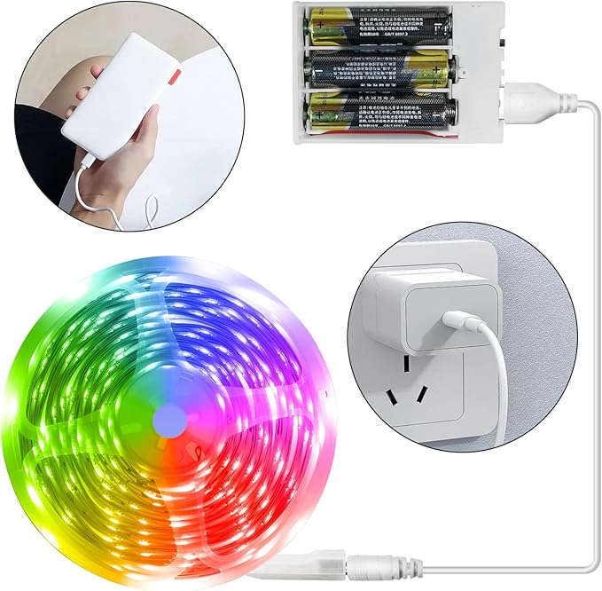 RUISHINE Battery Operated LED Strip Lights Rechargeable Light, Color Changing Music Sync App Remote Control RGB USB Lights for Bedroom, TV, Party & Room Decoration Kitchen