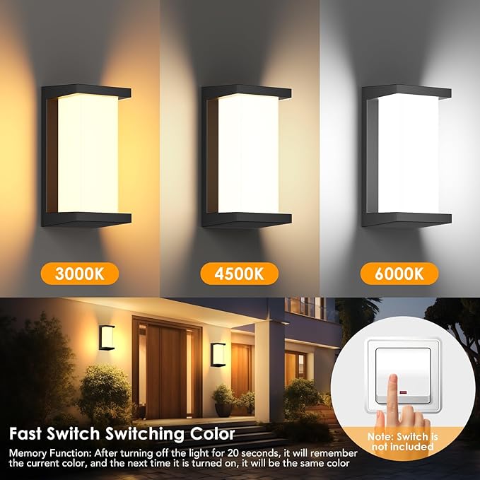 2 Packs 24W Modern Porch Lights Outdoor Wall Light,3 Color LED Exterior Lighting Fixtures,Outdoor Waterproof Wall Sconce for House Patio Exterior Wall Mount Front Back Porch Lights Outside
