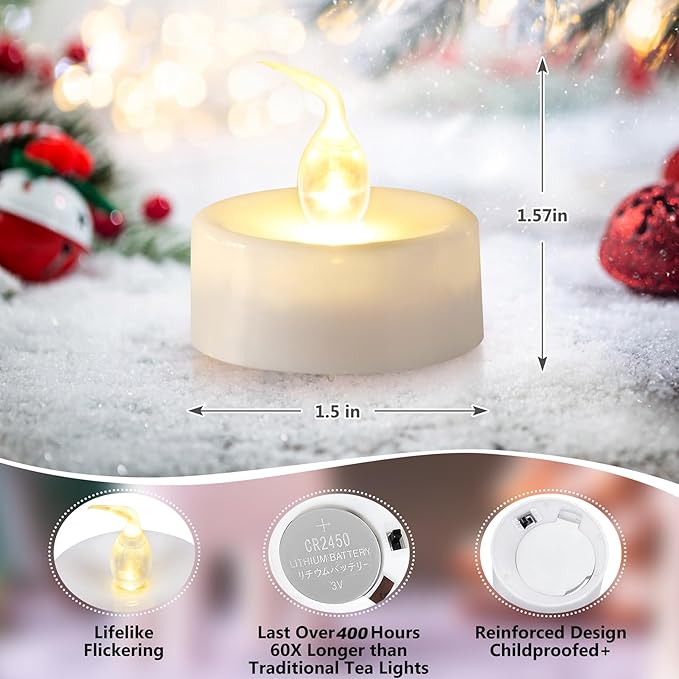 Topstone Flameless LED Candles with Remote Control - Warm White Flickering Battery Operated Candles, 400+ Hours Timer Function, 4H/6H/8H Auto-Off,Electronic Tea Lights for Home Decor, Wedding, Party