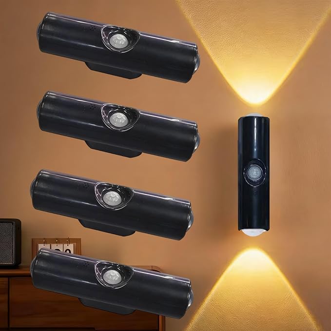 Rechargeable Smart LED Motion Sensor Ambient Light, Punch-Free Color Changing Motion Sensor Light for Stairs, Wardrobe, Cabinet (4Pcs,Black, 3 Colors)