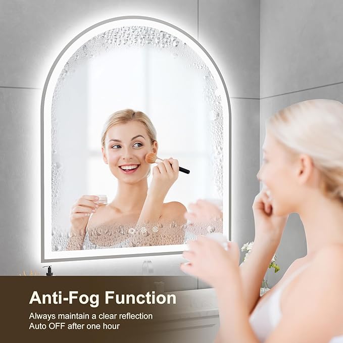 Arched LED Mirror for Bathroom 30"x36", Silver LED Bathroom Mirror with Lights-Fogless, Dimmable, 3 Color Changing, Touch Sensor
