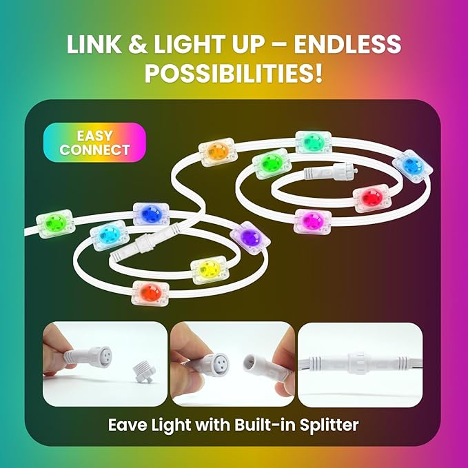 Permanent Lights for Outside House, 50 FT RGB Outdoor Lights, App, Bluetooth Music, Ip67, Christmas Permanent Led Outdoor Lighting for Soffit Fence Garage Landscape Patio.