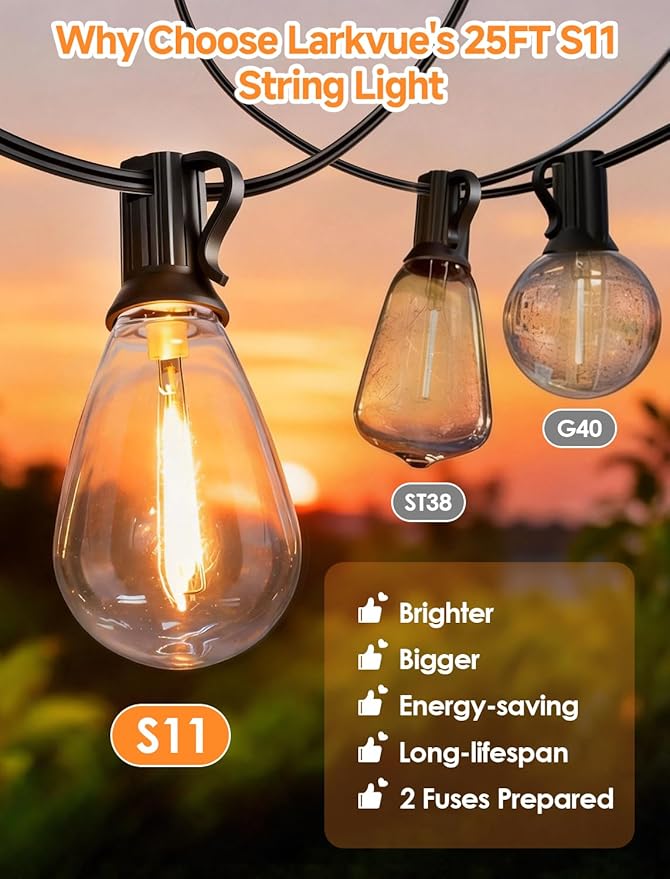 50FT(2X25FT) LED Outdoor String Lights, 20+2 Edison S11 Dimmable Bulb Waterproof Patio Lights, Connectable Hanging Strand for Balcony, Black