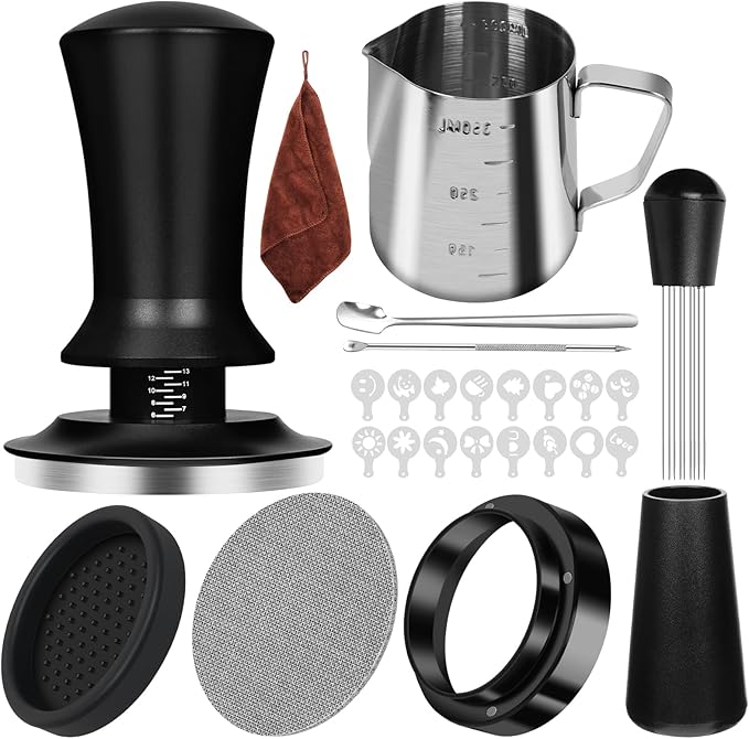 Y-Step 58mm Espresso Accessories Kit 25 PCS, Espresso Tamper Kit Coffee Tamper Set, 58mm Espresso Tamper with Spring Loaded Calibrated, Espresso Puck Screen, Dosing Funnel, WDT Tool, Latte Art Kit