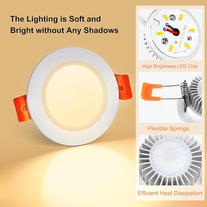 YGS-Tech 2 Inch LED Recessed Lighting, Dimmable Downlight 3W(35W Halogen Equivalent), CRI80, 2700K Ultra Warm White Ceiling Light with LED Driver (4 Pack)