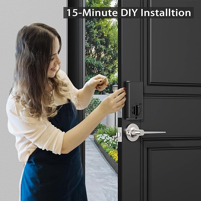 keyless Entry Door Lock deadbolt with Handle Set- Front Door Fingerprint Smart Locks with 2 Lever Handles-Keypad Code Deadbolt -App Control,Auto Lock,Easy to Install