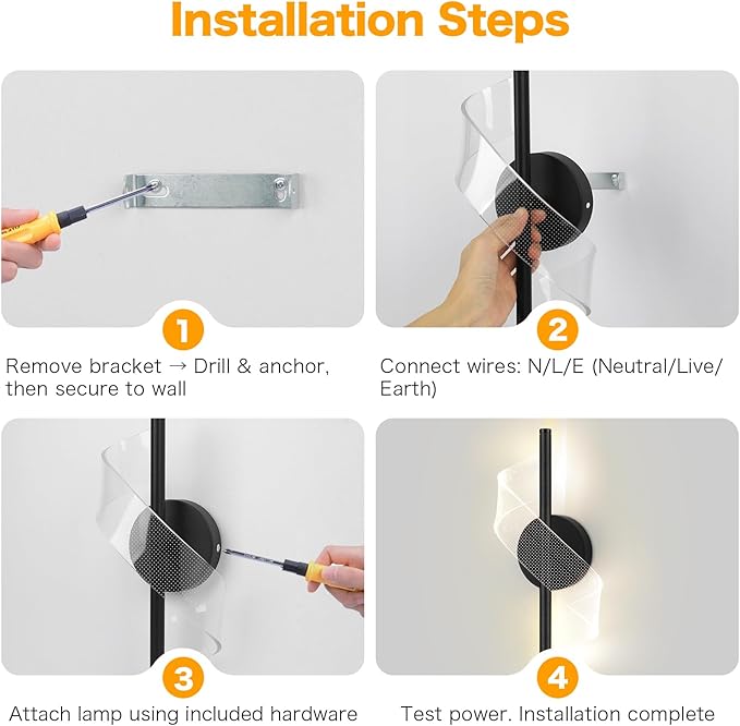 Modern LED Wall Sconce - 12" Height Spiral Wall Lamp with Acrylic Shade - 3000K 4000K 6000K Indoor Hardwired Wall Fixture for Bedroom Living Room Hallway Corridor (Black 1pack)