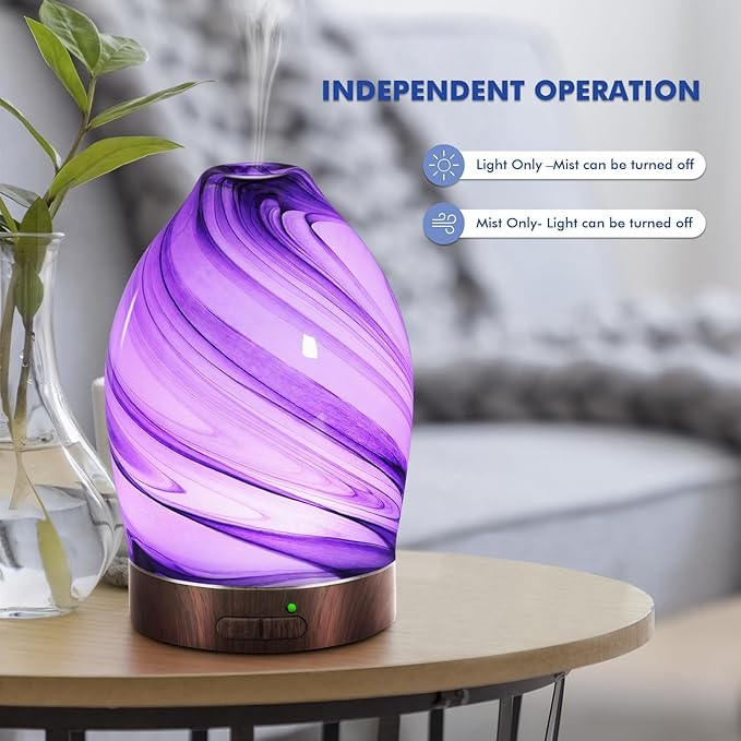Essential Oil Diffuser Aromatherapy Diffuser -150ml Art Glass Aroma Diffuser for Home Ultrasonic Diffuser with Auto Shut-Off Protection,7 Colors Light for Home Office SPA Decor & Gift (Storm Cloud)