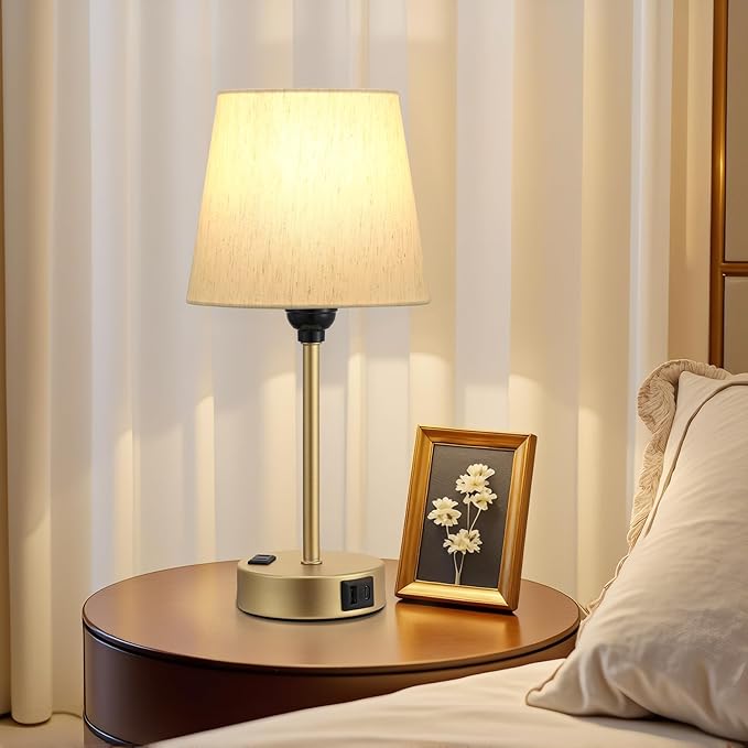 Acaxin Lamp for bedrooms Set of 2 - Nightstand Bedroom Lamp with USB C Port and AC Outlet Charging, 3 Way Dimmable Touch Control Bed Side Table Lamp, Small Night Stand Light for Kids/Guest Room
