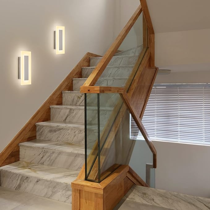 LMQNINE Modern LED Acrylic Wall Sconce Warm White Light 3000K for Bedroom Corridor Stairs Bathroom Indoor Lighting Fixture Lamps Home Room Decor (2-Pack)…