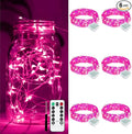 ZGWJ 6 Pack Fairy Lights Battery Operated with Remote, 7ft 20 LED Mini Fairy String Lights with Timer 8 Lighting Modes Waterproof for Halloween Christmas Tree DIY, Parties, Bedroom Decorations Pink