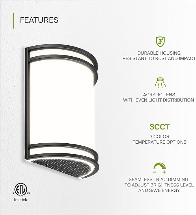 ASD LED Indoor Wall Mount Light Fixture - 10 Inch 15W Modern Interior Matte Black Dimmable Wall Sconce Light - ETL 3000K 4000K 5000K Adjustable - Hallway, Bedroom LED Wall Lights