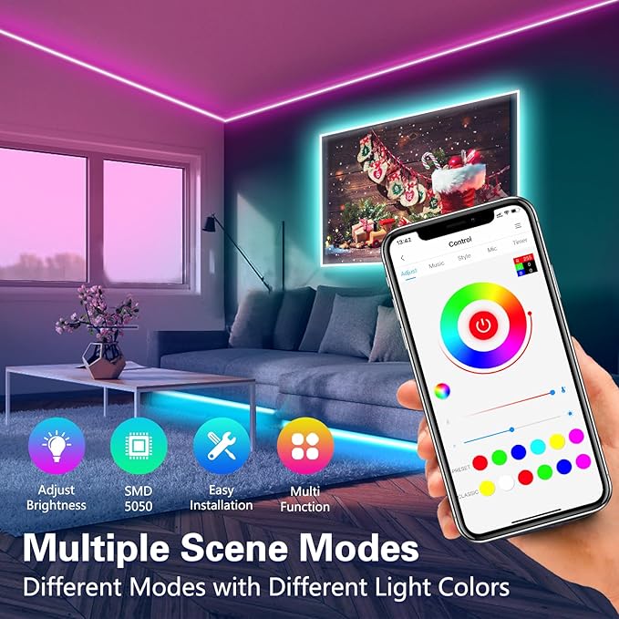 KEXU LED Lights for Bedroom 100 ft Voice Control Smart WiFi LED Lights Compatible with Alexa Google Home Music Sync Color Changing LED Strip Lights for Room Décor…