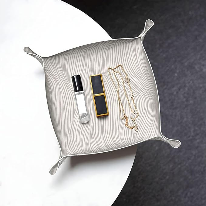 Minimal Elegant Line Pattern Organic Lines Valet Tray Leather Desktop Storage Organizer Bedside for Jewelry Keys Coin Sundries