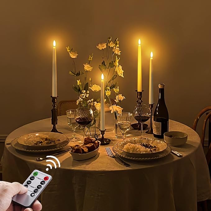 Homemory 11 inches Waxy Flameless Taper Candles with Remote Timer Dimmer, 2 Pcs Battery Operated Taper Candles with Flickering Flame, Ivory LED Candlesticks for Wedding, Christmas Indoor Decoration