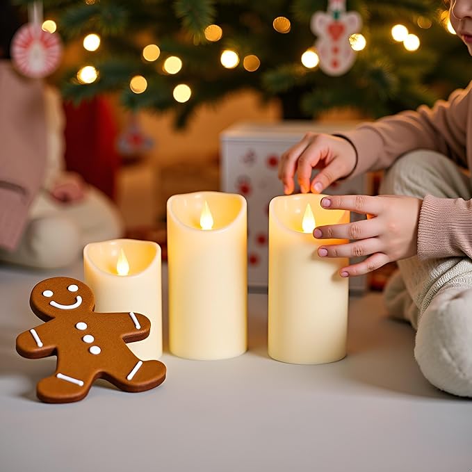 LEOSAN led Flameless Candles Outdoor Indoor Battery Operated Flickering Candles with Remote Timers, Won't Melt, Ivory Plastic D3inxH4in5in6in for Halloween, Party, Valentine's Day, Wedding 9 pcs