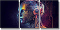 LSIUHWUWI 3 Panel Modern Wall Art Humanoid Head with Blue and Yellow Eyes Pictures Print on Canvas Wall Art for Bedroom Living Room Home Office Wall Decorations Framed Ready to Hang 16x24inchx3