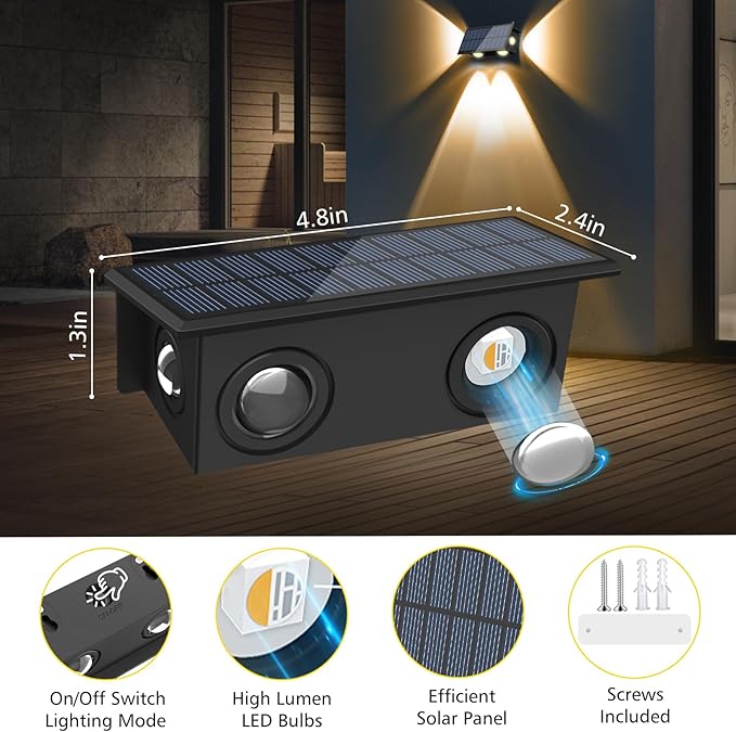 T-SUN Solar Fence Lights, 10 Pack Fence Lights Solar Powerd Outdoor 3000K 2 Mode Bright Warm White, Waterproof Dusk to Dawn Wall Fence Light for Backyard Wall Railing Patio Porch Pool