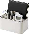 Caddy Organizer with Handle, PU Leather Remote Control Holder Desk Caddy, Portable Makeup Remote Organizer for Table, Nightstand, Office (Cream)
