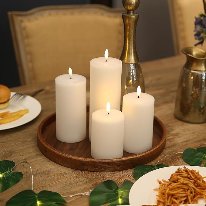 Flameless Candles, 4 Pack Battery Operated Candles with Remote, Real Wax LED Fake Candles with Timer Flickering for Christmas Wedding Home Party D3 H 5" 6" 7" 9" White