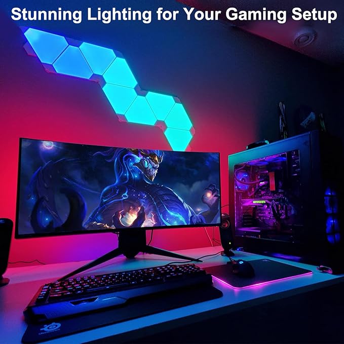Triangle Lights LED Light Panels, Smart LED Wall Lights RGB Gaming Lights with Remote, Gaming Room Decor Work with Alexa Google Assistant,APP & Voice Control Music Sync for Bedroom/Streaming,9 Pack