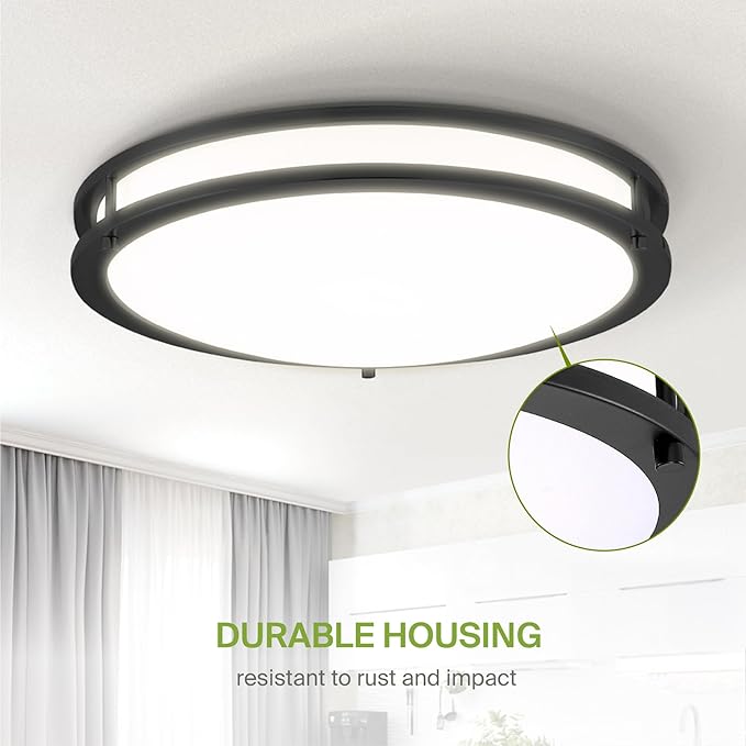 ASD LED 18" Round Flush Mount Lighting, Close to Ceiling Light Fixture | 3CCT, Dimmable, Energy Star, ETL Listed | 28W 2230LM 3000-5000K 120V | Low Profile Double Ring Lamp | Black, 4 Pack