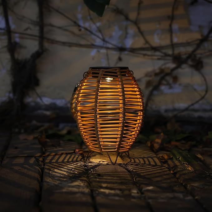 Outdoor Rattan Lanterns, Decorative Hanging Lights for Patio Garden Backyard （Two Pack）(Style 3)