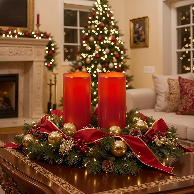 Homemory 4"x10" Burgundy Flameless Candles, Red Candles, Outdoor Waterproof Flameless Candles with Remote and Timers, Battery Operated LED Pillar Candles, Christmas Decor, Won't Melt Plastic, Set of 2