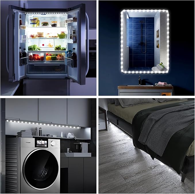 WOBANE LED Closet Light Motion Activated,Battery Powered Stick-on Anywhere,Homelife Motion Sensor Strip Lighting,Rechargeable Night Lights for Closet Hallway Stairway 6.56ft,6000K White,Black