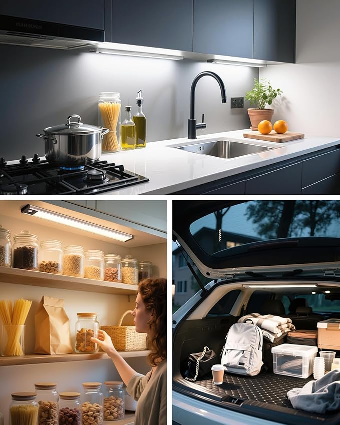17.5Inch Under Cabinet Lighting, 4500mAh Rechargeable Battery Motion Sensor Light Indoor, Wireless Under Cabinet Lights for Kitchen, Closet(1 Pack,17.5 inch)