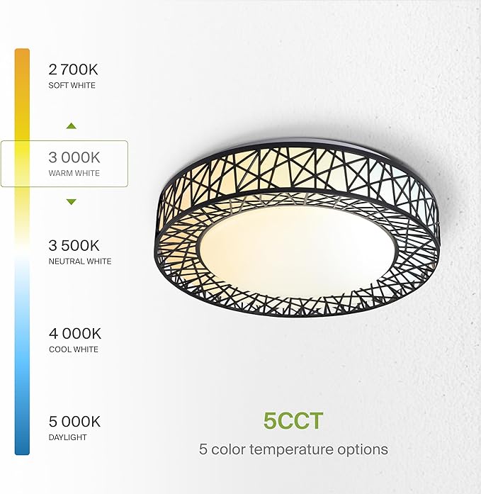 ASD 16 Inch LED Flush Mount Ceiling Light Fixture for Bedroom, 28W 1752LM 5CCT 2700K-5000K, Triac Dimmable Lights, Dining, Living Room, Kitchen Lamps, Modern Home Lighting Fixtures, Black, ETL, 4 Pack