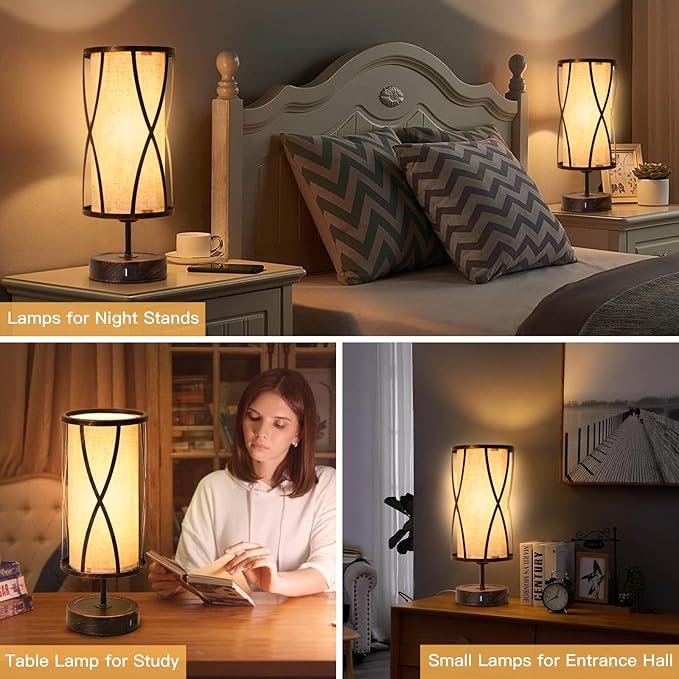 Distressed Table Lamps for Living Room, 3 Way Dimmable Touch Lamps, Small Bedside Lamps with LED Bulbs, USB Ports C+A, Nightstand Lamp for Kids Room, Bedroom, Office (2 Pack Iron)