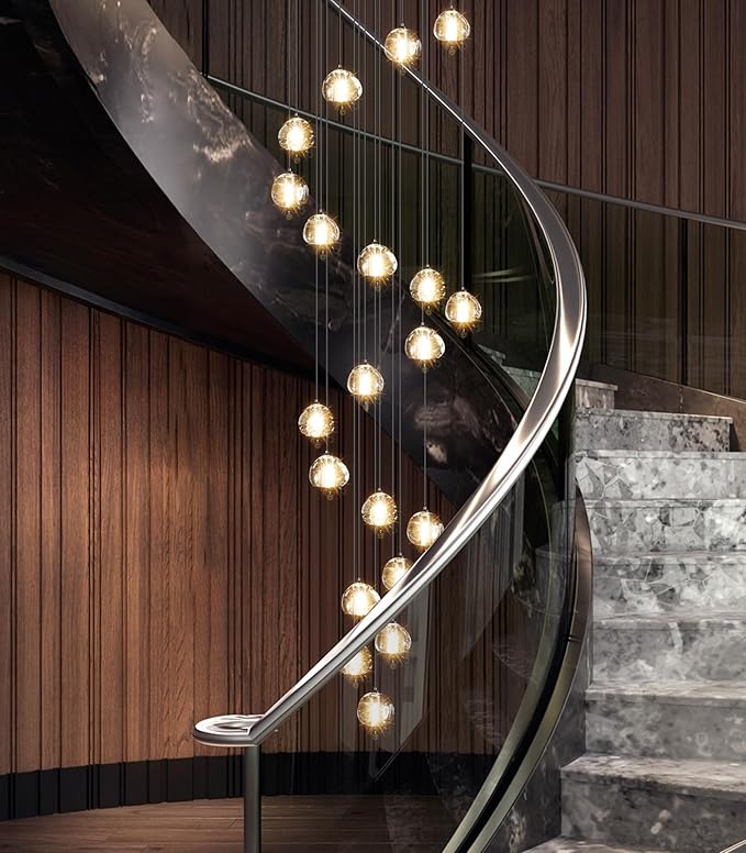 LED Glam Chandelier 138 inches Long Light Luxury Crystal Ceiling Chandeliers Remote Dimmable High Ceiling Pendants Lighting Fixtures Black 20 Lights