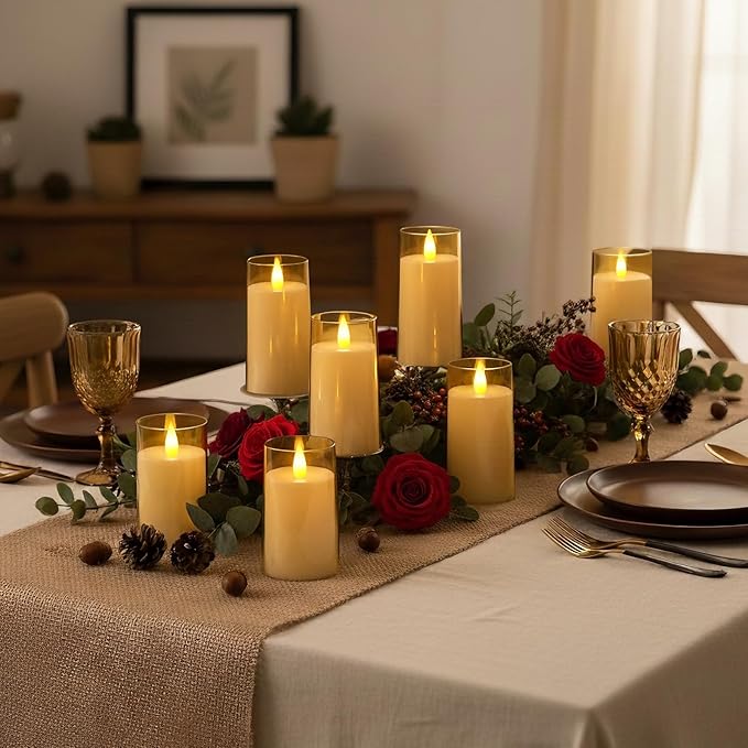 Raycare Flameless Electronic Pillar Candles with Remote Control and Timer- Battery Operated Realistic Flickering LED Fake Candle for Home, Wedding, Valentine's Day Decor, Gold,Set of 3(3"x4"5" 6")