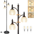 Glass Floor Lamp 66.5in Black Standing Lamps for Living Room with 3 Brightness Lights Vintage Retro Corner Lamp for Bedroom Office(3LED Bulbs Included)